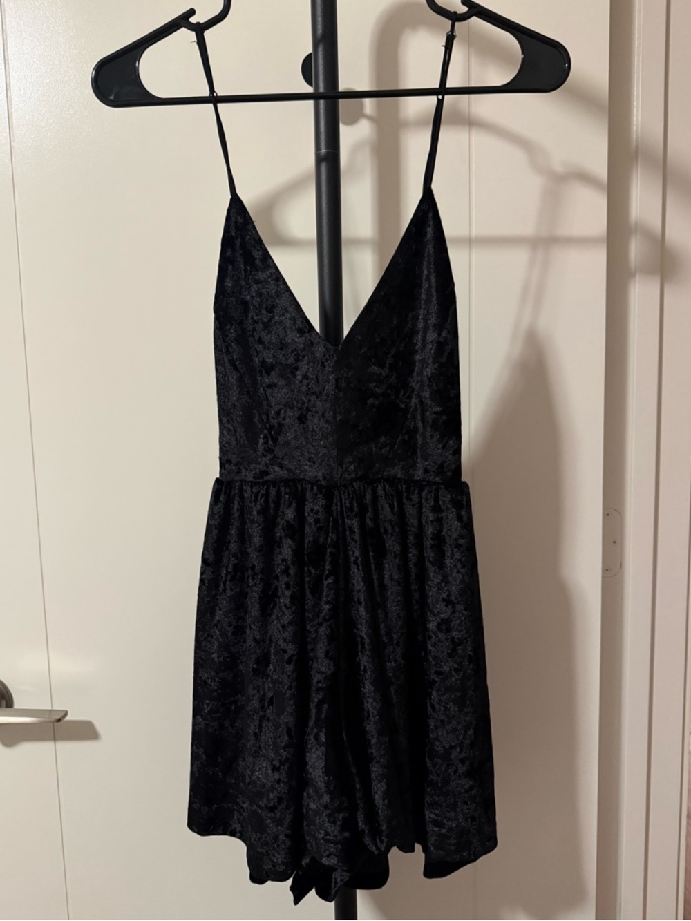Sam Edelman Black Velvet Romper with Spaghetti Straps